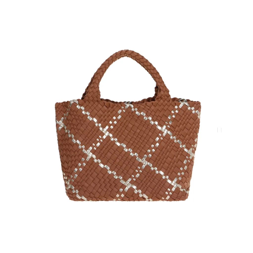 Woven Neoprene Large Tote - Tan/Gold