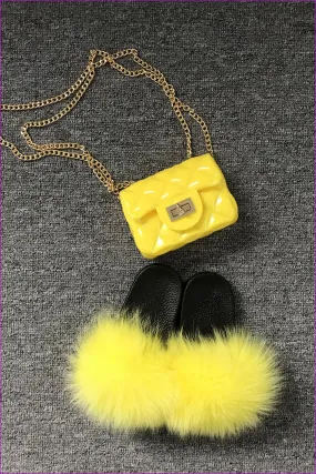 Yellow Kids Jelly Shoulder Bag And Slides Set