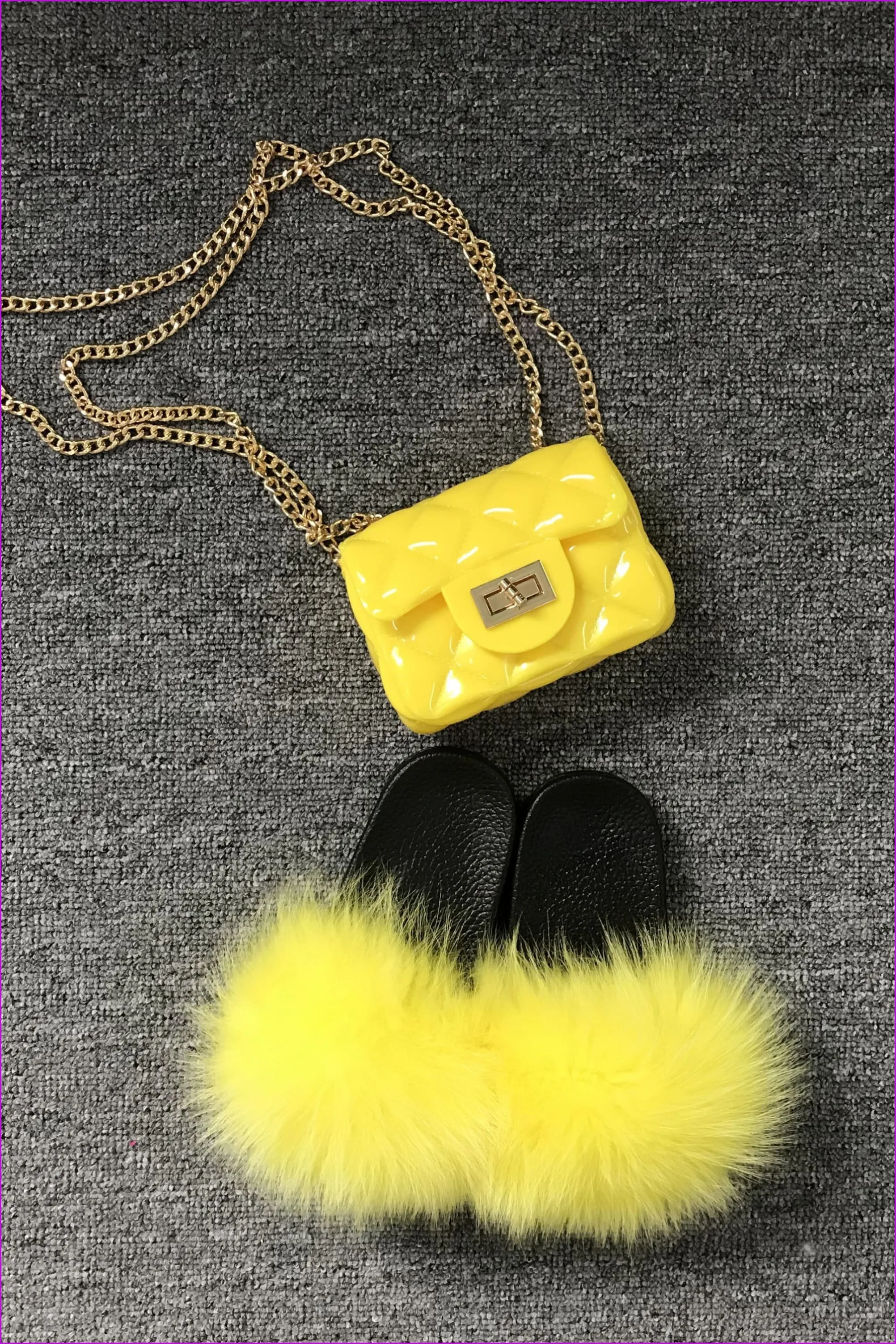 Yellow Kids Jelly Shoulder Bag And Slides Set